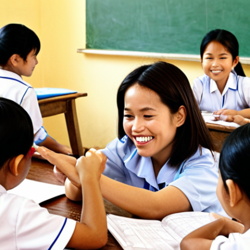 Home 16 A vibrant, sun-drenched classroom filled with diverse, smiling Vietnamese children actively engaged in various creative and collaborative tasks. A nurturing teacher observes, encouraging individual strengths and natural talents. The atmosphere radiates warmth, confidence, and inner happiness, symbolizing a shift from traditional, grade-focused education to holistic, strength-based development where every child's unique potential is celebrated.