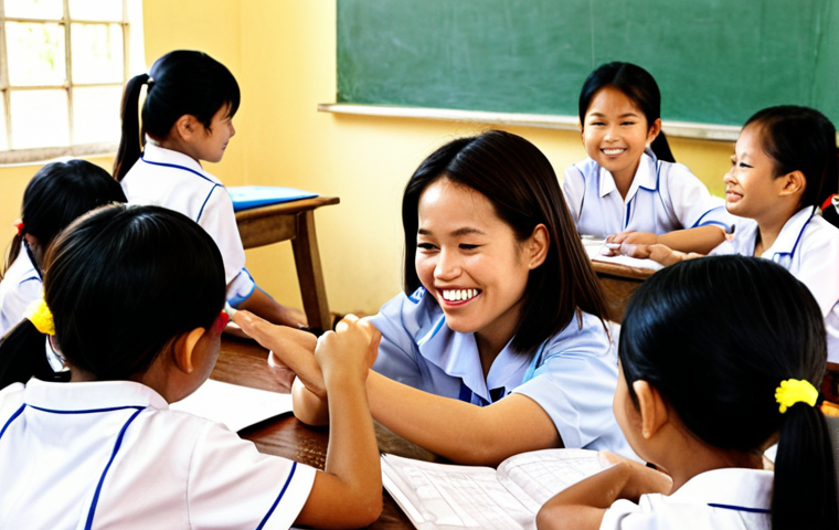 A vibrant, sun-drenched classroom filled with diverse, smiling Vietnamese children actively engaged in various creative and collaborative tasks. A nurturing teacher observes, encouraging individual strengths and natural talents. The atmosphere radiates warmth, confidence, and inner happiness, symbolizing a shift from traditional, grade-focused education to holistic, strength-based development where every child's unique potential is celebrated.