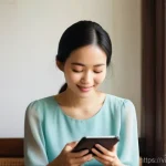 Home 13 긍정심리학의 기술적 응용 - **Prompt: Gratitude Journaling with Technology**
"A young Vietnamese woman, in her late 20s, wit...